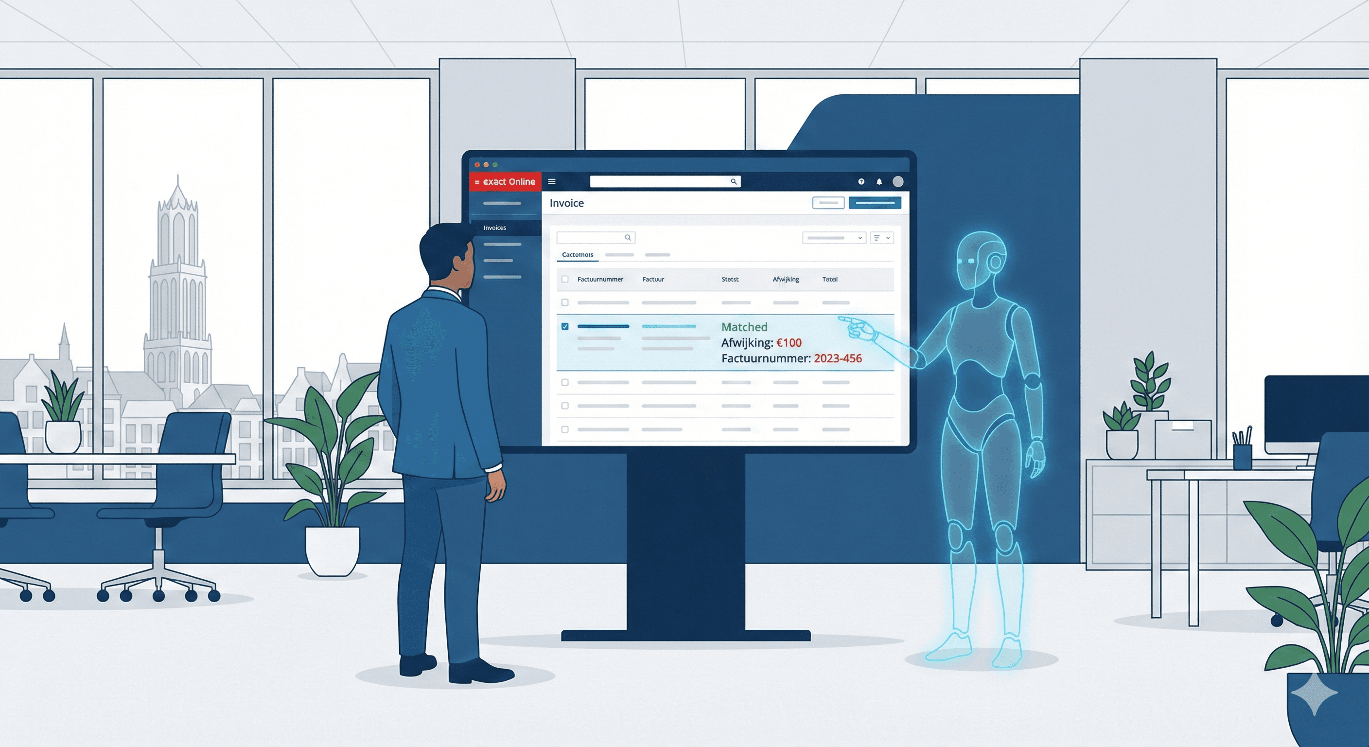 AI agents voor Exact Online: factuurcontrole automatiseren in 30 dagen - Handmatige factuurcontrole in Exact Online kost al snel 50-65 uur per maand. Een AI-agent matcht facturen automatisch met de bestelling en stuurt jou alleen de uitzonderingen door.