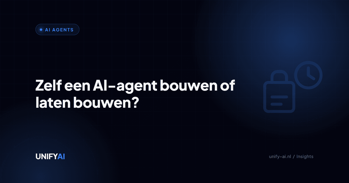 Zelf een AI-agent bouwen of laten bouwen? Een eerlijke afweging voor het MKB - Een AI-agent zelf bouwen kan tegenwoordig iedereen. Maar wie onderhoudt hem over zes maanden? Een eerlijke build-vs-buy afweging voor het MKB, inclusief de verborgen kosten.
